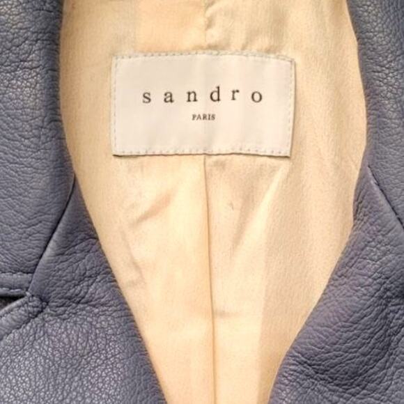 Sandro Blue Leather Jacket | Size 2 - Picture 9 of 15
